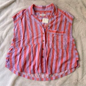 NWT Free People We the Free Play It Cool Linen Striped Shirt Sorbet Combo Size S